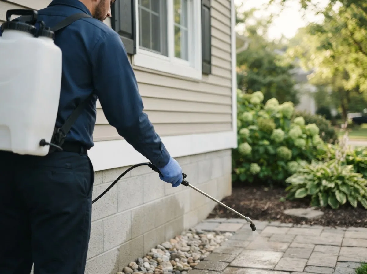 Pest control technician inspecting a home in Mccamey, TX